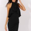 Clothing Rebellious Fashion | Black Frill Choker Midi Dress - Angela