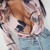 Clothing Rebellious Fashion | Rose Flower Print Plunge Satin Bodysuit - Madelynn