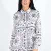 Clothing Rebellious Fashion | Miley White Paisley Print Shirt Dress