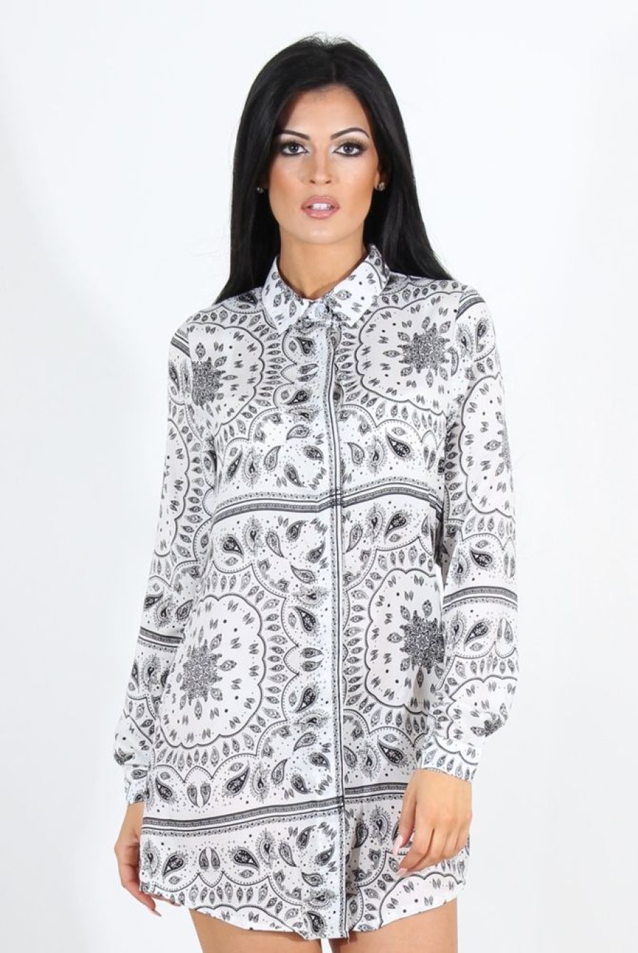 Clothing Rebellious Fashion | Miley White Paisley Print Shirt Dress