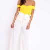 Clothing Rebellious Fashion | Yellow Bardot Bodysuit With V Dip Front - Hettie