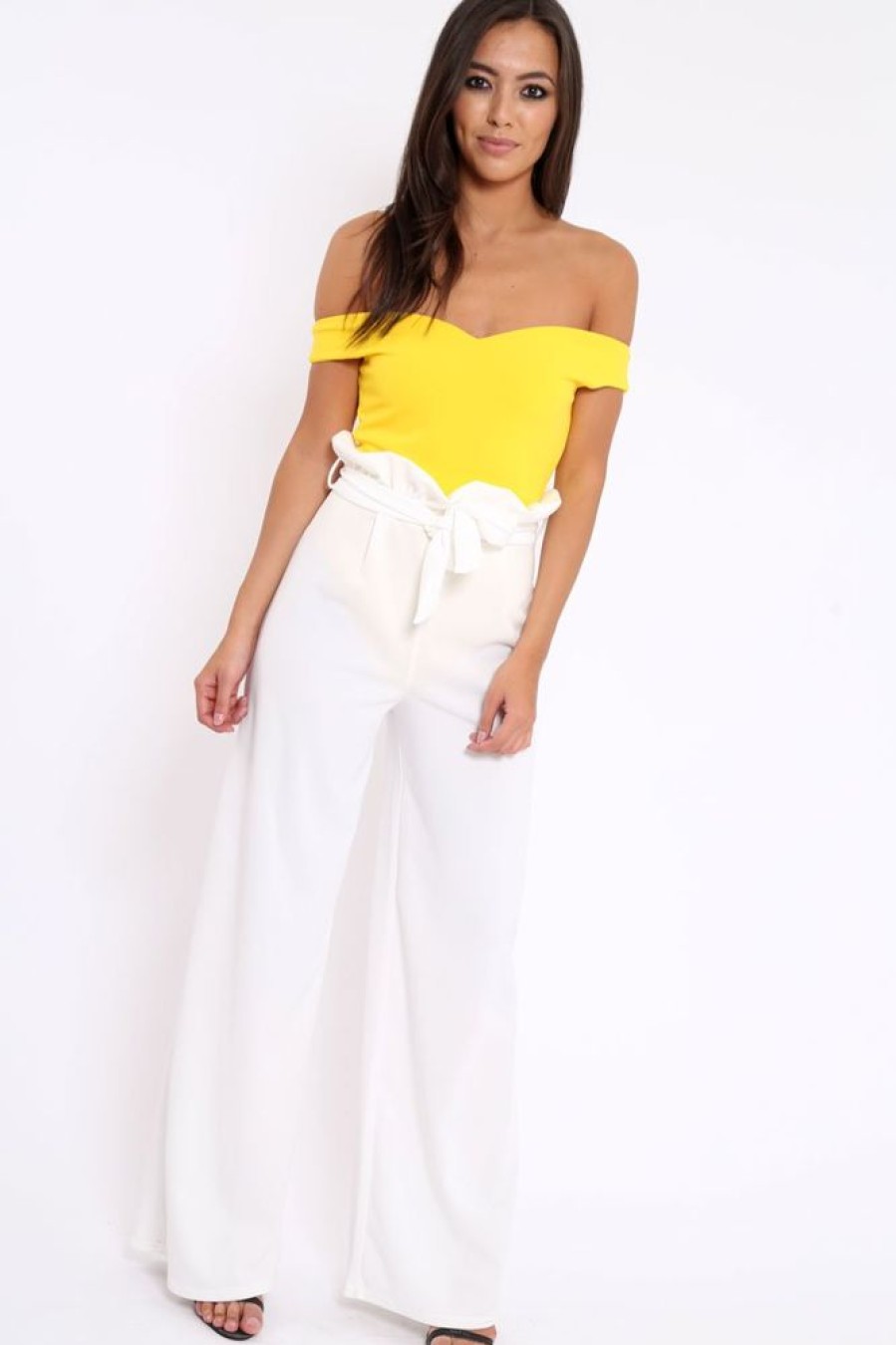 Clothing Rebellious Fashion | Yellow Bardot Bodysuit With V Dip Front - Hettie