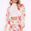 Clothing Rebellious Fashion | Cream Floral Scarf Print Short And Jacket Co-Ord - Eadie