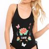 Clothing Rebellious Fashion | Black Lucky Lace Up Bodysuit - Janessa