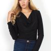 Clothing Rebellious Fashion | Gabriella Black Cowl Neck Bodysuit