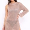 Clothing Rebellious Fashion | Rose Gold Metallic One Armed Dress - Marielle