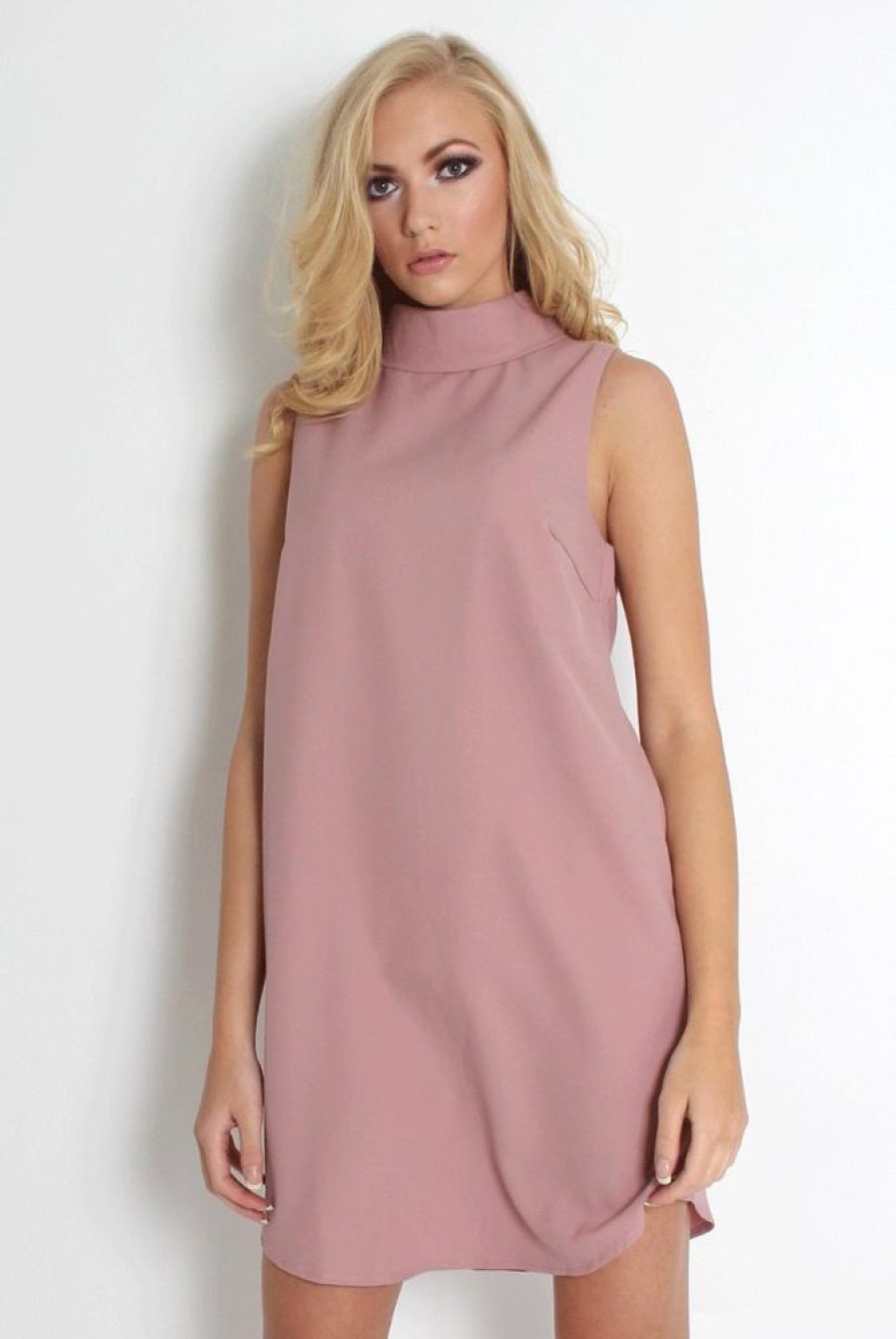 Clothing Rebellious Fashion | Caila Pink High Neck Shift Dress