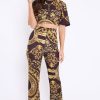 Clothing Rebellious Fashion | Black Cropped Scarf Print Co-Ord - Thresa