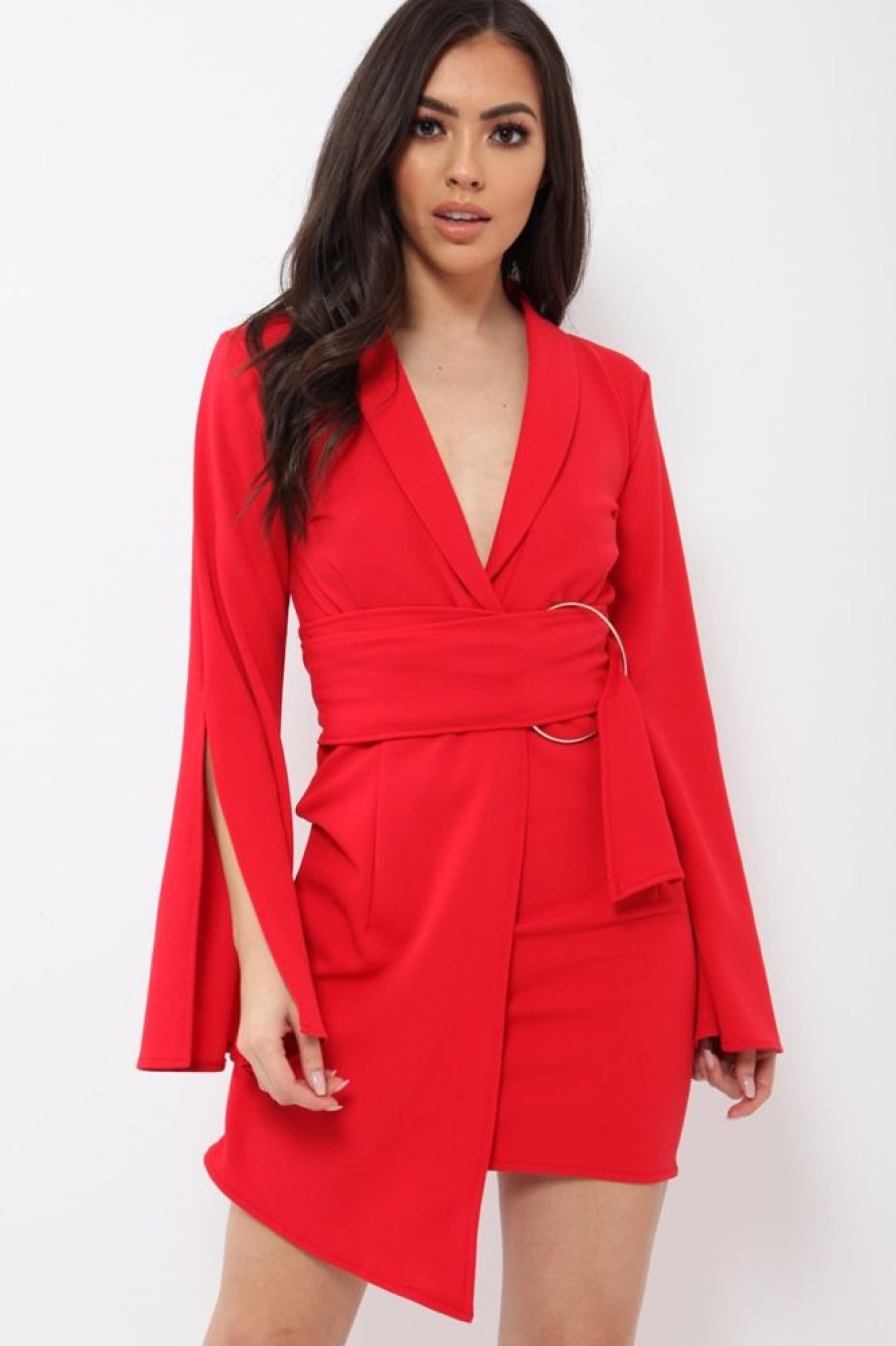 Clothing Rebellious Fashion | Red Blazer Dress With Ring Belt Detail - Emilie