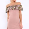 Clothing Rebellious Fashion | Rose Embroidered Bardot Bodycon Dress - Jaxie