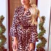 Clothing Rebellious Fashion | Leopard Plunge Flute Sleeve Shift Dress - Olesya