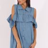 Clothing Rebellious Fashion | Light Blue Cold Shoulder Denim Dress - Torrie