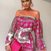 Clothing Rebellious Fashion | White Pink Bardot Belted Scarf Print Dress - Kessa