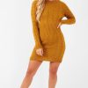 Clothing Rebellious Fashion | Mustard Cable Knit Jumper Midi Dress - Jaylie