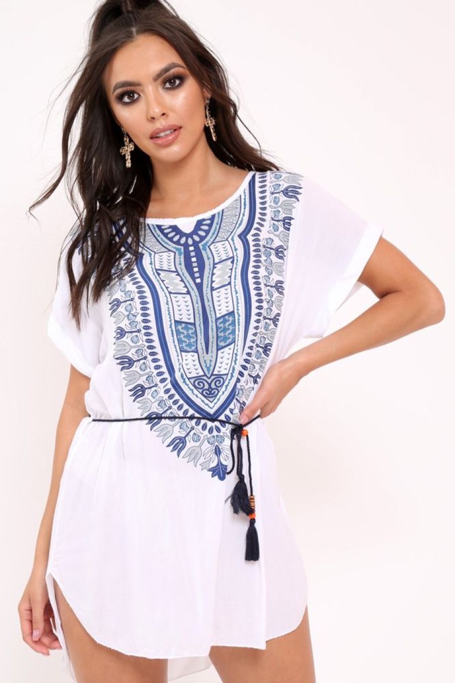 Clothing Rebellious Fashion | White And Blue Embroidery Dress - Cayley