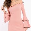 Clothing Rebellious Fashion | Rose Ribbed Bell Sleeve Mini Dress - Ariana