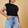 Clothing Rebellious Fashion | Black Knitted Contrast Edge Cropped Top - Bethany