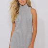 Clothing Rebellious Fashion | Silver Sparkle Knitted Turtleneck Dress - Mila