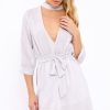 Clothing Rebellious Fashion | Grey High Neck Plunge Tie Waist Dress - Trinity