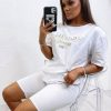 Clothing Rebellious Fashion | White Gold Beverly Hills T-Shirt Cycling Shorts Co-Ord - Laura