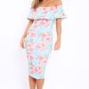 Clothing Rebellious Fashion | Blue Bardot Tropical Floral Midi Dress - Anaise