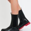 Shoes Rebellious Fashion | Black Red Chunky Sole Faux Leather Boots - Maree