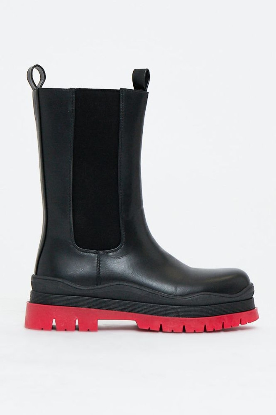 Shoes Rebellious Fashion | Black Red Chunky Sole Faux Leather Boots - Maree