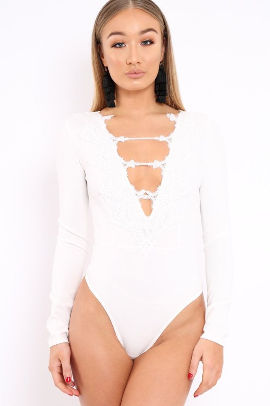 Clothing Rebellious Fashion | White Embroidered Print Bodysuit - Addilee