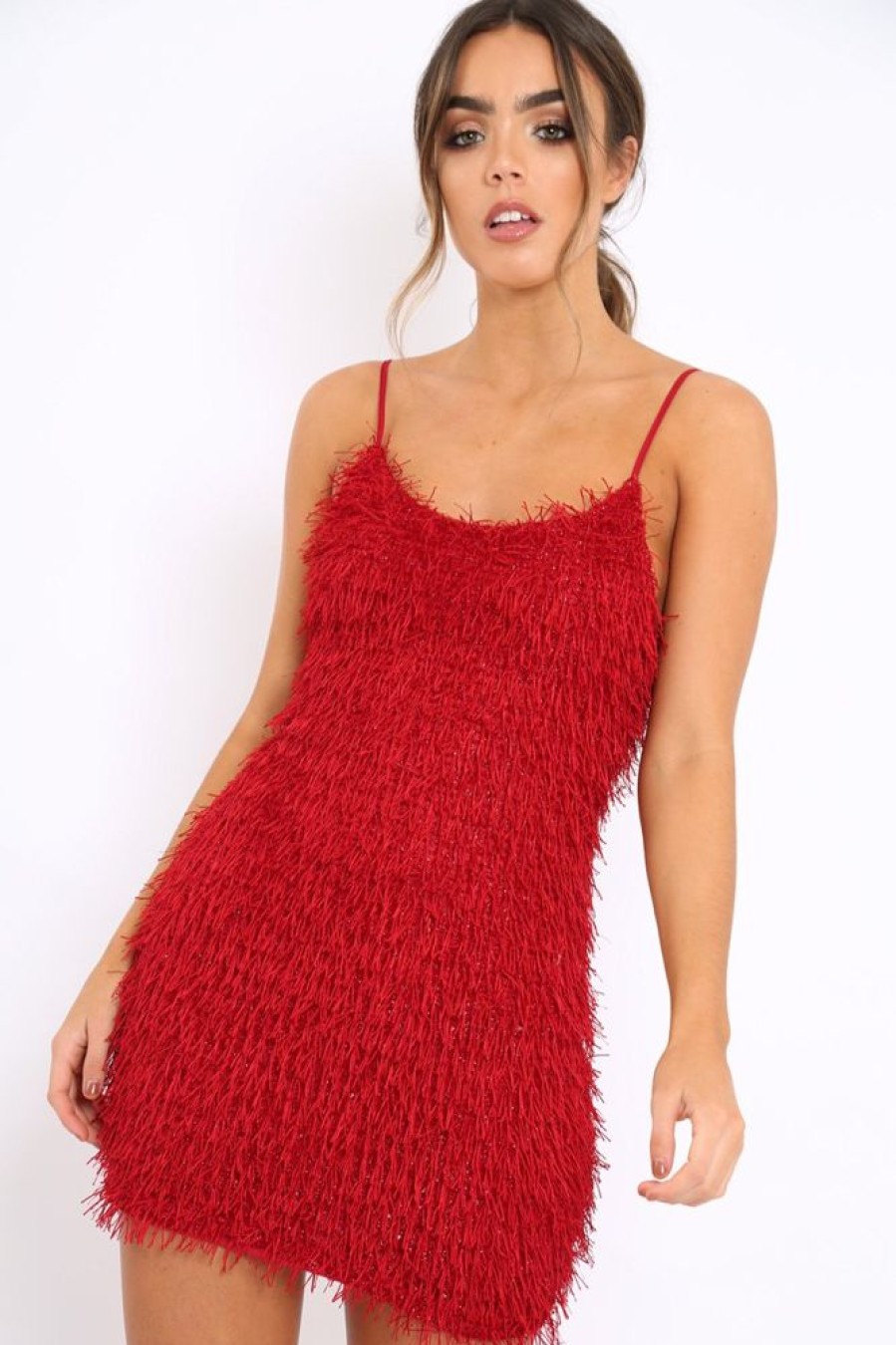 Clothing Rebellious Fashion | Red Shimmery Shaggy Dress - Sophie