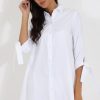 Clothing Rebellious Fashion | White Suede Tie Cuff Oversized Shirt Dress - Deborah