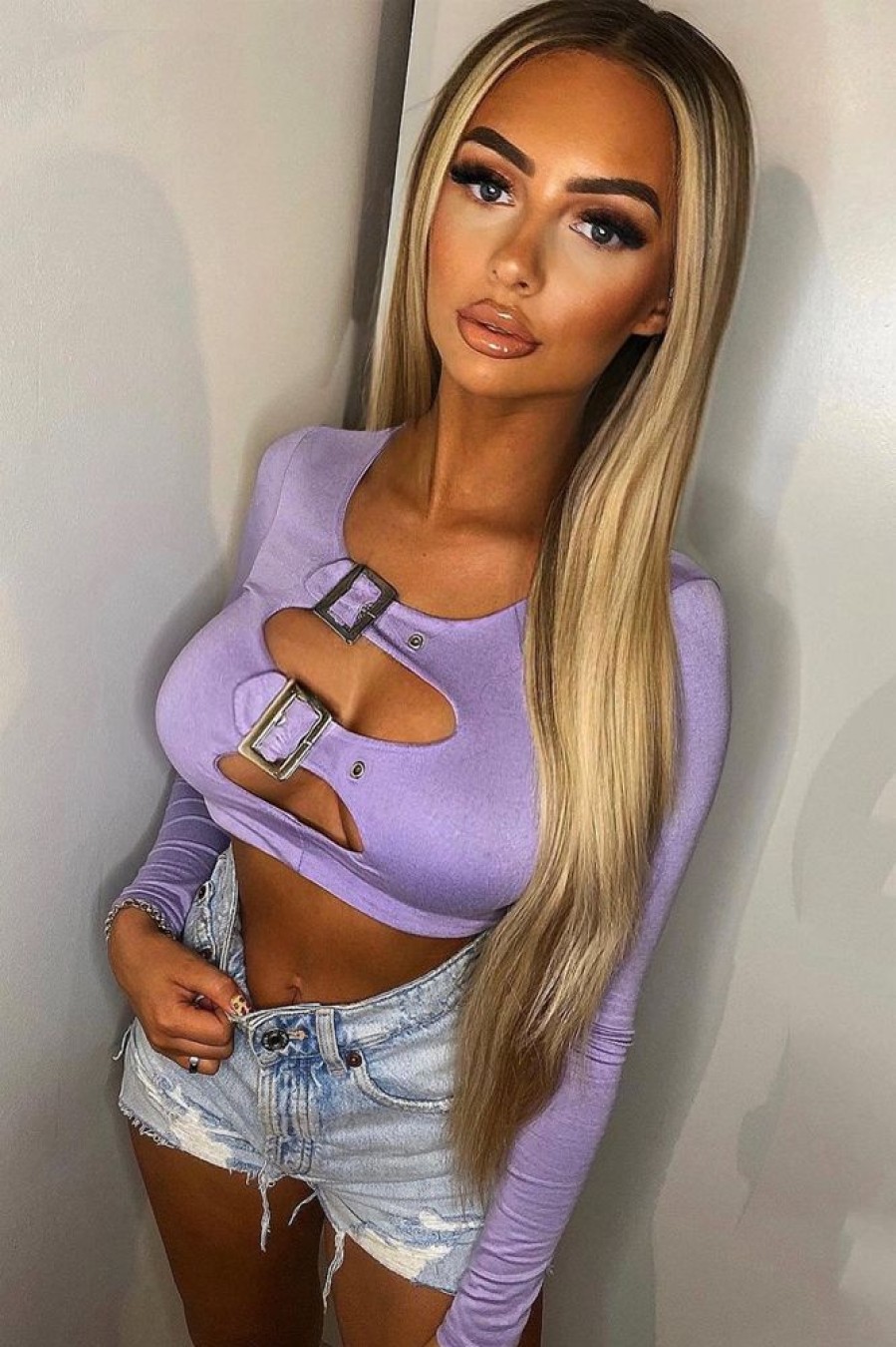 Clothing Rebellious Fashion | Lilac Buckled Detail Crop Top - Nala