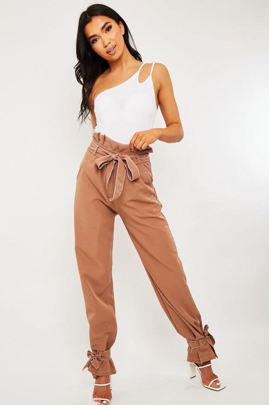 Clothing Rebellious Fashion | Camel Contrast Stitch Ankle Tie Trousers - Neyla