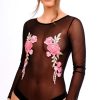 Clothing Rebellious Fashion | Black Sheer Mesh Embroidered Long Sleeved Bodysuit - Malina