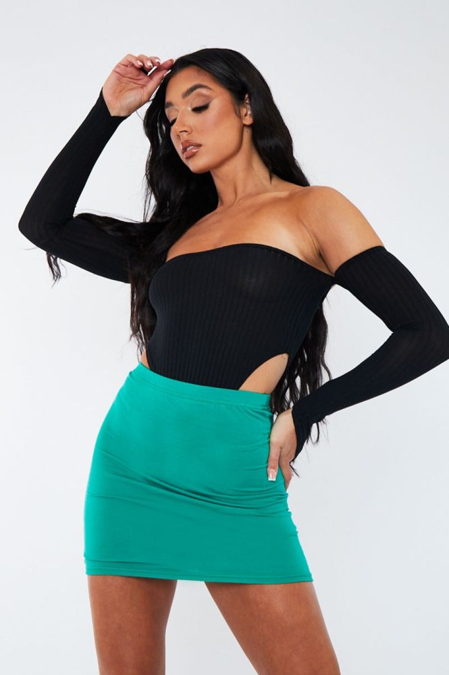 Clothing Rebellious Fashion | Green Jersey Bodycon Mini Skirt - Capri