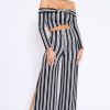 Clothing Rebellious Fashion | Black Stripe Bardot Ruffle Top And Trouser Set - Inas