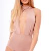 Clothing Rebellious Fashion | Blush High Neck Open Front Slinky Bodysuit - Malia