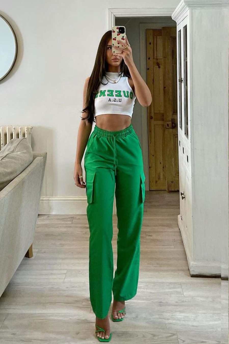 Clothing Rebellious Fashion | Green Straight Leg Cargo Trousers - Aida