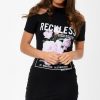 Clothing Rebellious Fashion | Black Cold Shoulder Lace Up Side T-Shirt Dress - Tilly