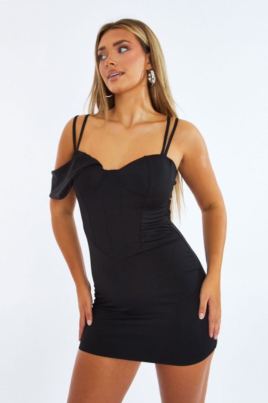 Clothing Rebellious Fashion | Black Corset Detail Bodycon Mini Dress - Vera