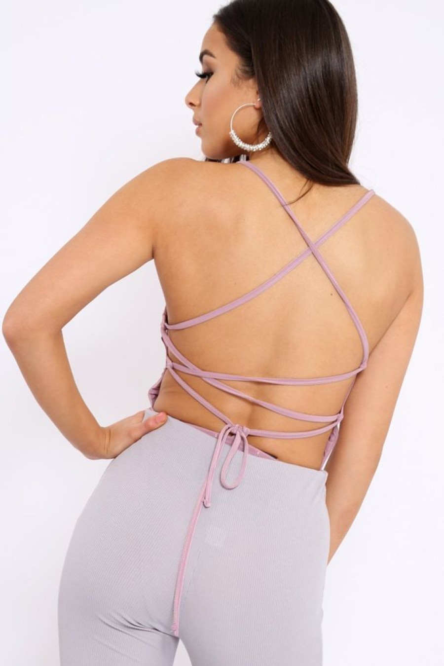 Clothing Rebellious Fashion | Mauve Slinky Lace Up Back Bodysuit - Danella