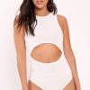 Clothing Rebellious Fashion | White Slinky Cut Out Middle Bodysuit - Jolissa