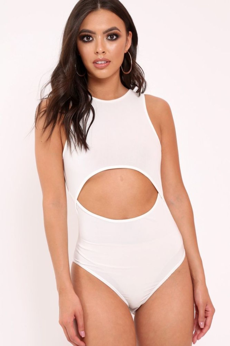 Clothing Rebellious Fashion | White Slinky Cut Out Middle Bodysuit - Jolissa