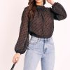 Clothing Rebellious Fashion | Black Metallic Polka Pleated Front Blouse - Cabella