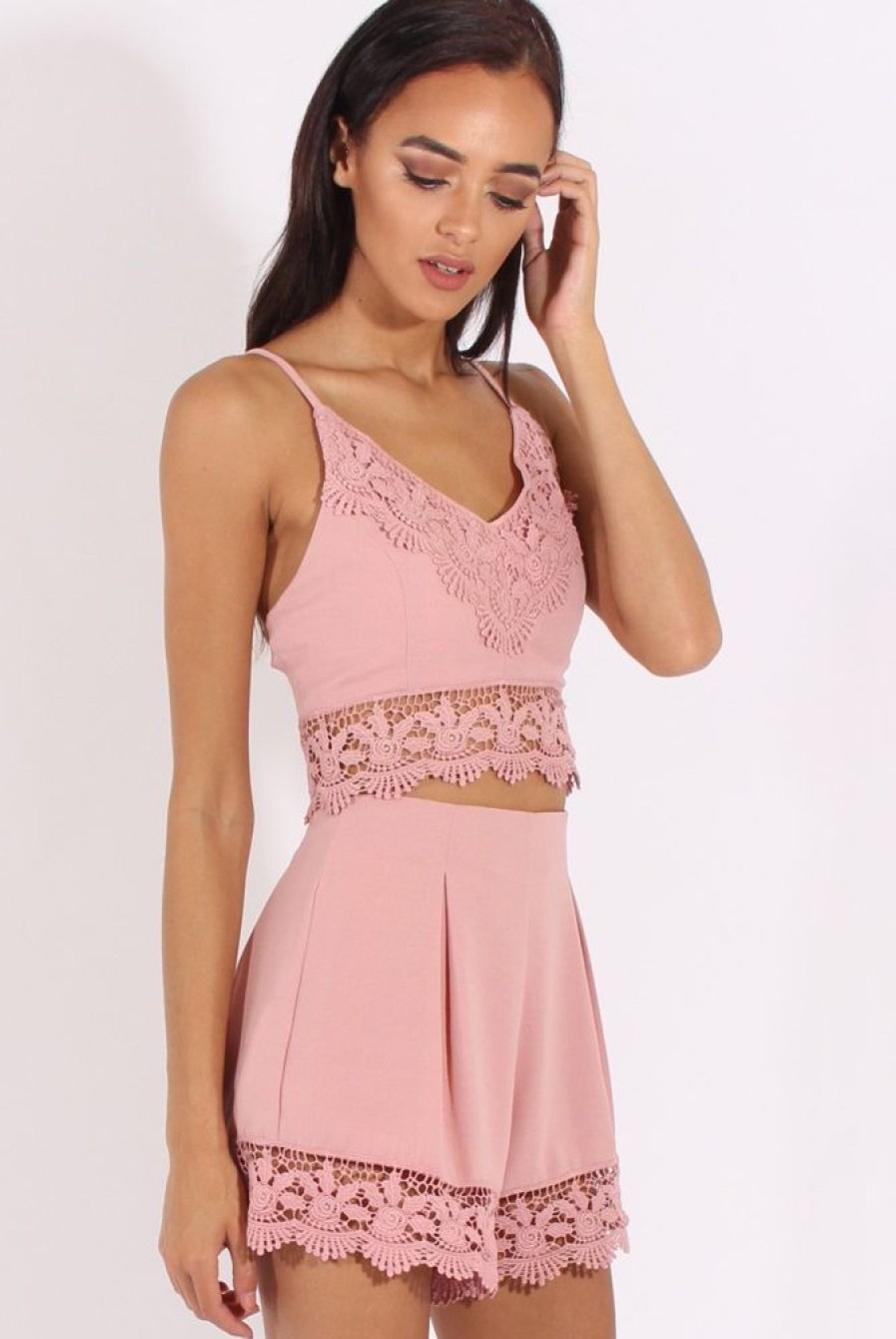 Clothing Rebellious Fashion | Pink Crochet Detail Co-Ord - Carlita