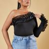 Clothing Rebellious Fashion | Black One Sleeve Frill Detail Bodysuit - Nora