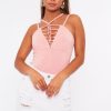 Clothing Rebellious Fashion | Pink Lace Up Front Bodysuit - Gea