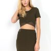 Clothing Rebellious Fashion | Phoebe Khaki Ribbed Mesh Two Piece