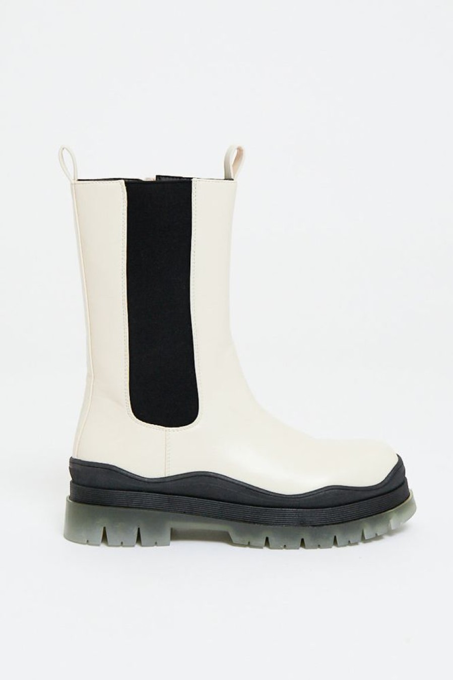 Shoes Rebellious Fashion | Ecru Chunky Clear Sole Leather Boots - Maree