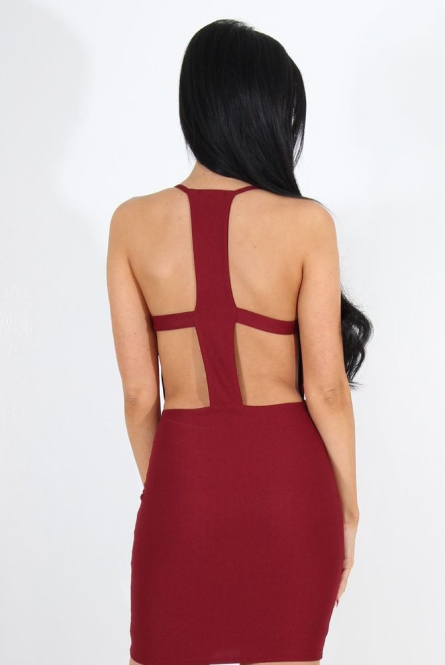 Clothing Rebellious Fashion | Kayla Wine Cut Out Plunge Mini Dress