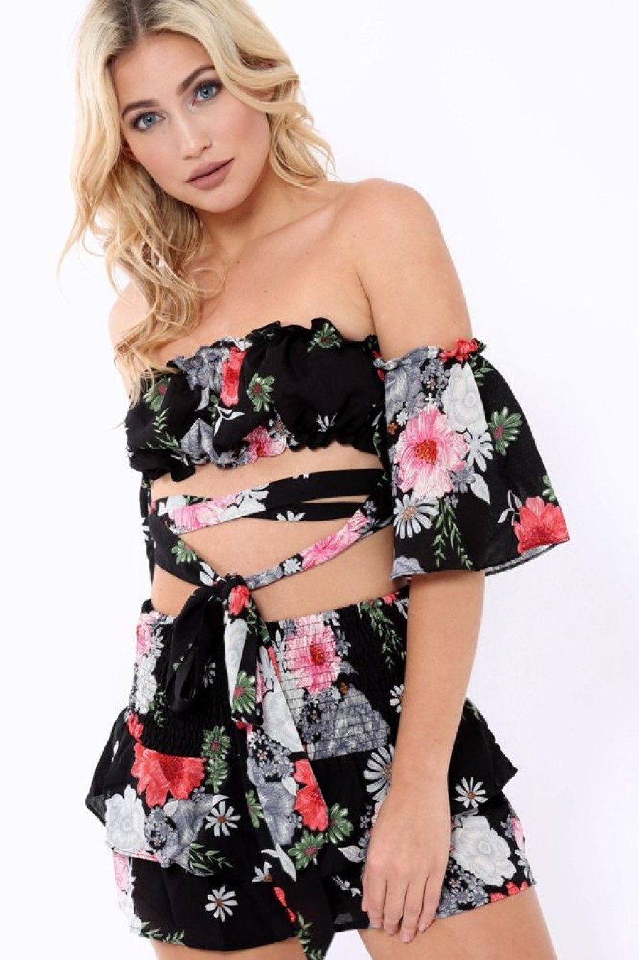 Clothing Rebellious Fashion | Black Floral Co-Ord Set - Adana